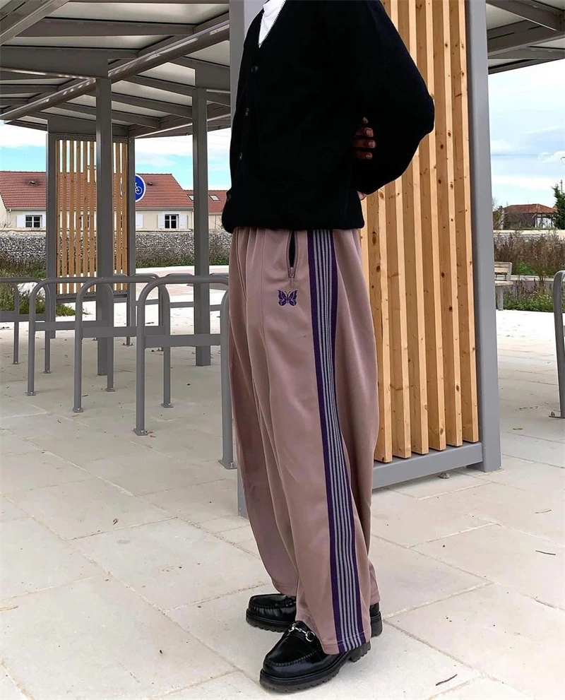 

23SS Vintage Coffee Needles Wide Leg Sweatpants Men Women Best Quality Awge Trousers Embroidery Butterfly Track Pants