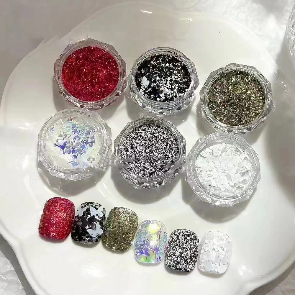 

Nails Art Decorations White Art Glitter Sequins Holographic Mixed Powder Flakes Laser Manicure Supplies Accessories Winter