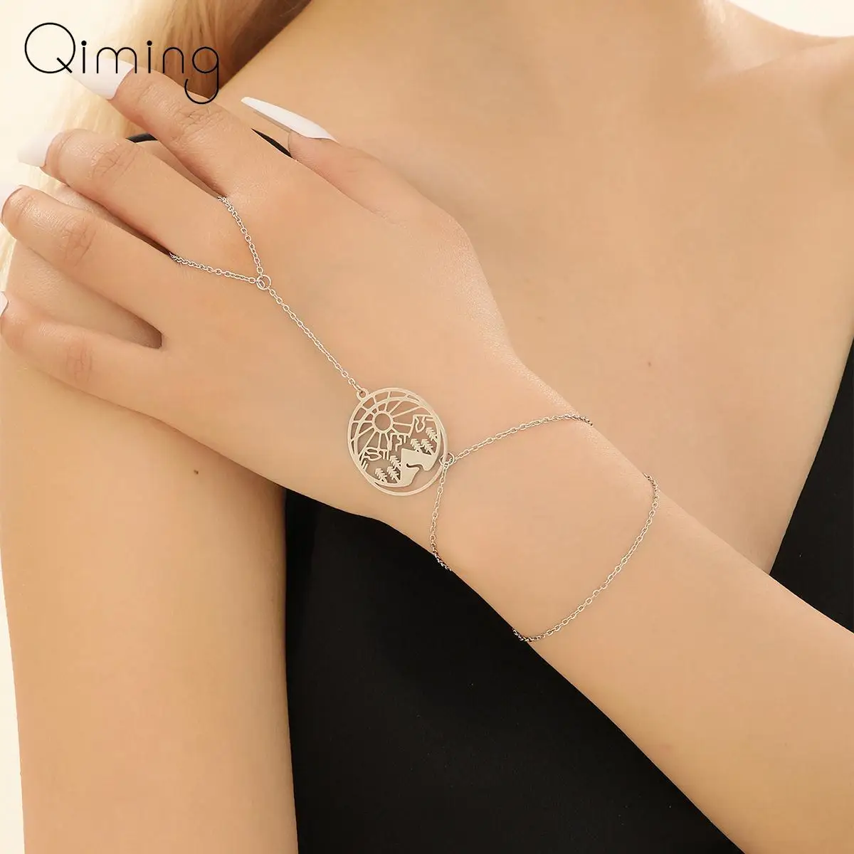 Nature Jungle Landscape Mountain Bracciale Anelli Impilabili Per Le Donne Braccialetto A Catena A Strati Di Gioielli A Mano Femminile