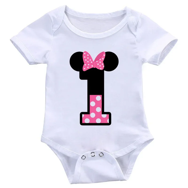 Baby Rompers Letter Bow Cute Mickey Minnie Number 1-9 Print Baby Boy Girl Clothes Children Funny Rompers Infant Jumpsuit Ropa Bebe Playsuit