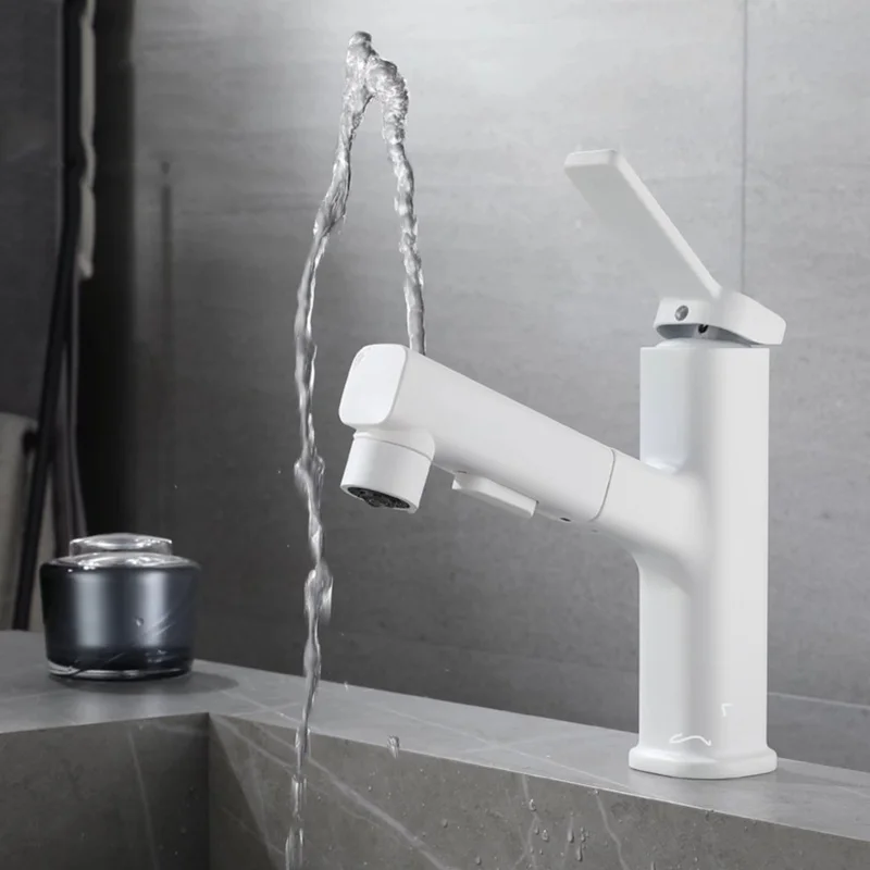White Chrome Black Basin Faucet Pull Out Sprayer Hot Cold Water Sink Mixer Wash Tap For Kitchen Bathroom