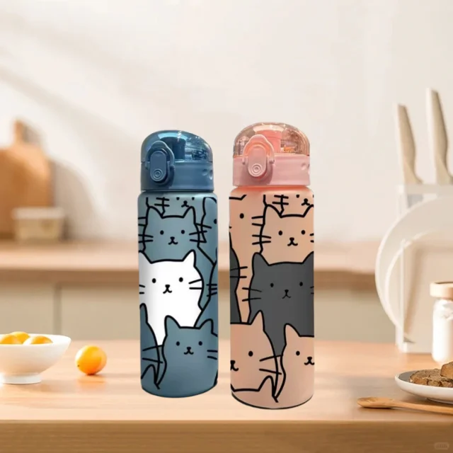 780ml 3D Printed Cute Cartoon Water Bottle Leakproof Plastic Straw Cup Portable Outdoor Large Capacity Sports Water Bottle 3