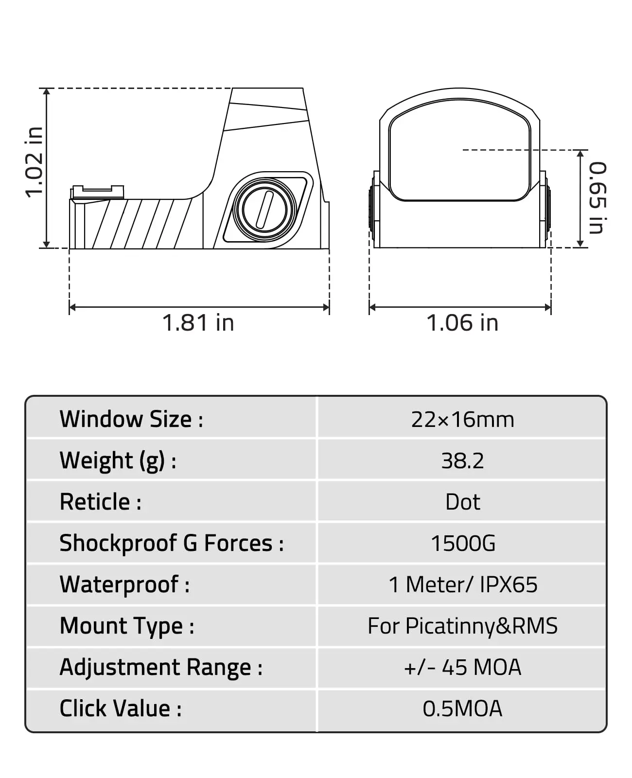 MidTen WolfCovert Motion Awake Red Dot Sight RMS RMSC MOS 2MOA Open Sight Shockproof Adapter Plate 21mm Picatinny Base