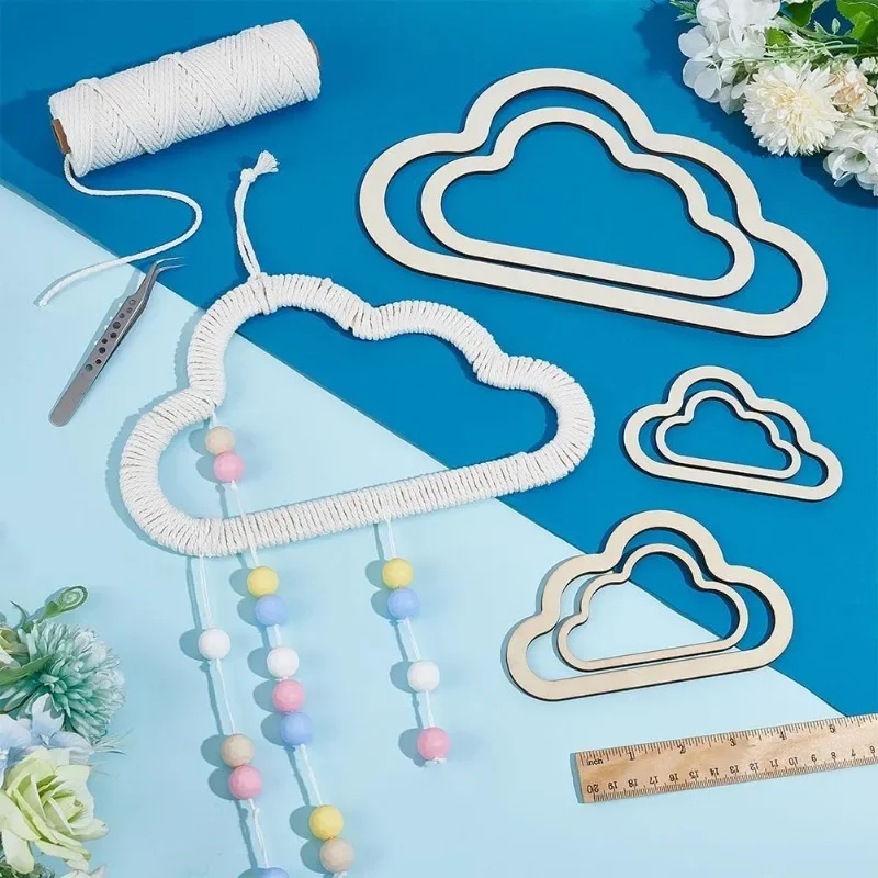 7 Sizes Wooden Cloud Outline Cloud Macrame Frame Wood Hoop Rings Macrame Art Frame Weaving for DIY Craft Making Home