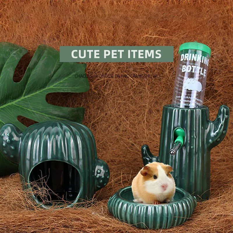 

Cute Pet Items Hamster Cage Ceramic Cactus Tiny House Small Pet Bowl For Rabbit Ferret Rat Chinchilla Hedgehog Pet Products