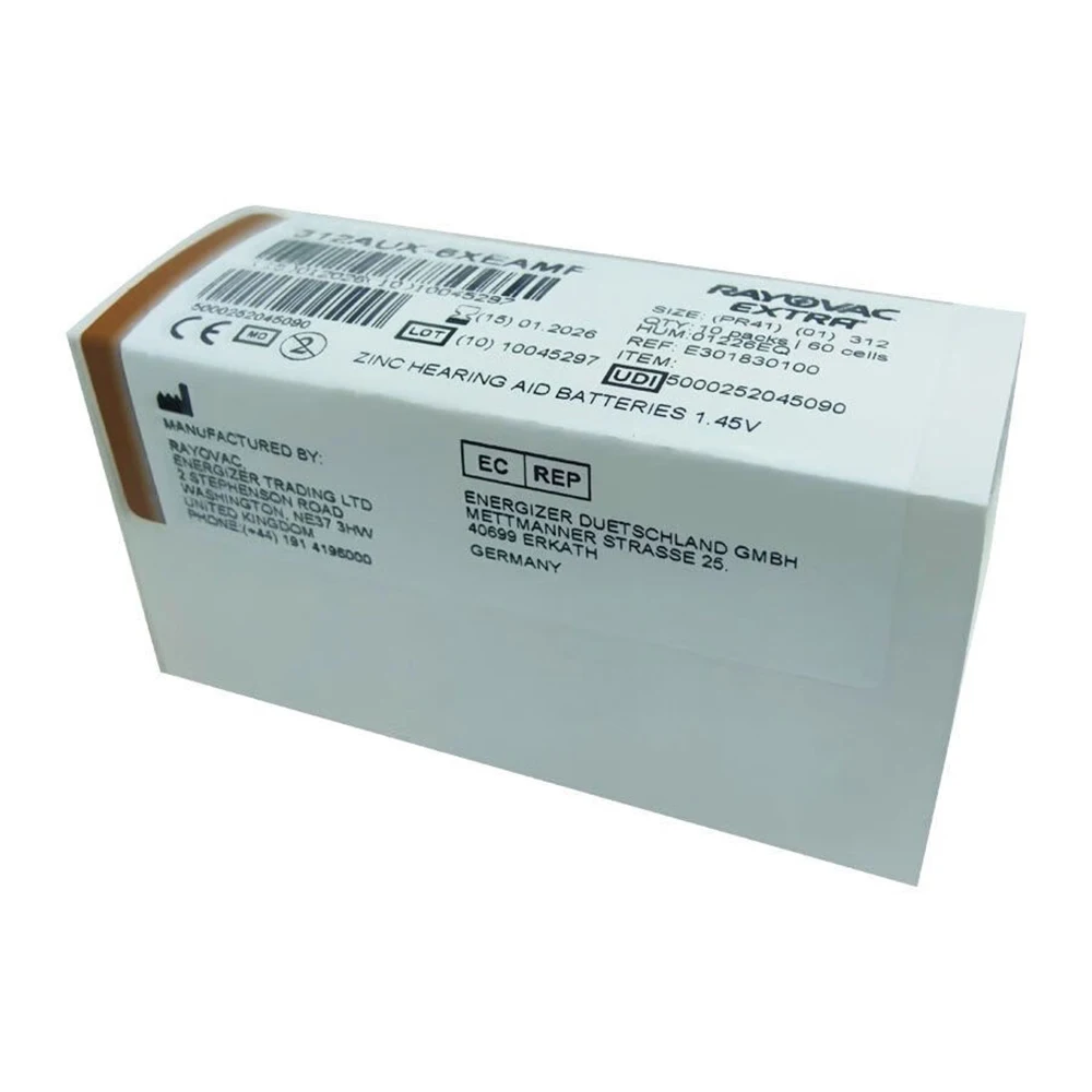 (60 PCS)Rayovac Extra Mercury Free Hearing Aid Batteries Size 312 1.45V 312 312A A312 PR41 Zinc Air Battery For ITC RIC