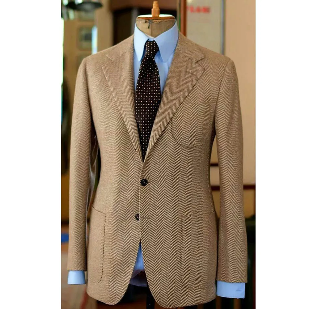Men's New Herringbone Jacket Business Casual Single Breasted Jacket Elegant Man Dress Jackets Full Men's Suit Costumes Male Coat