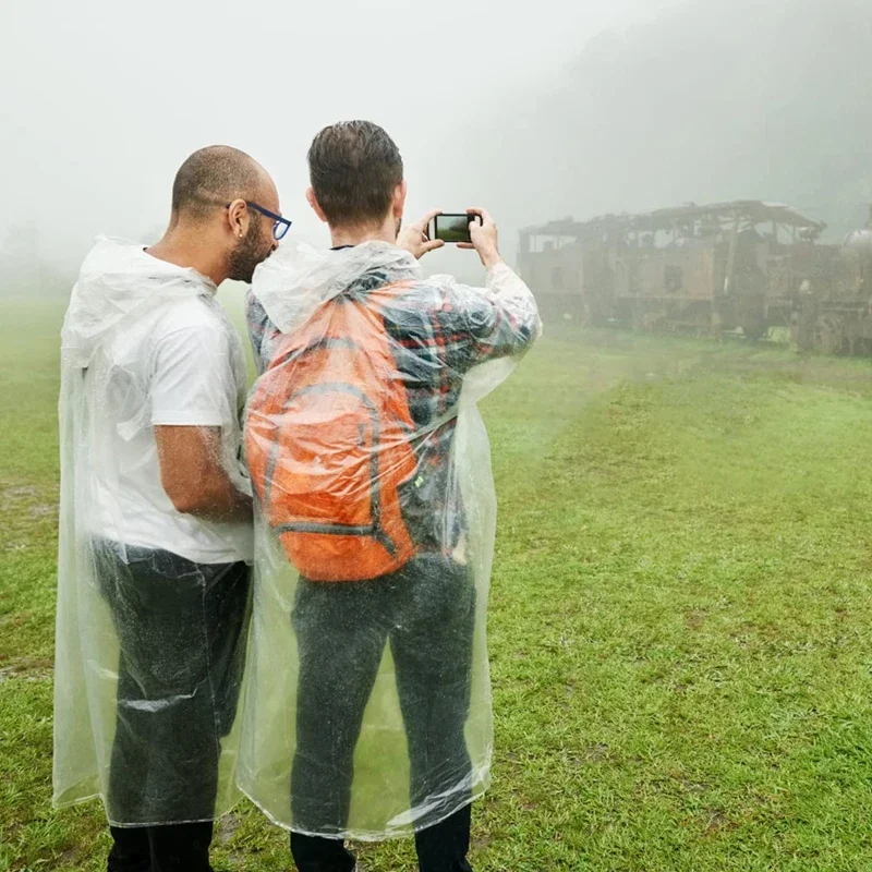 Chubasquero impermeable desechable para exteriores, senderismo, montaña, viajes, emergencia, Poncho portátil transparent