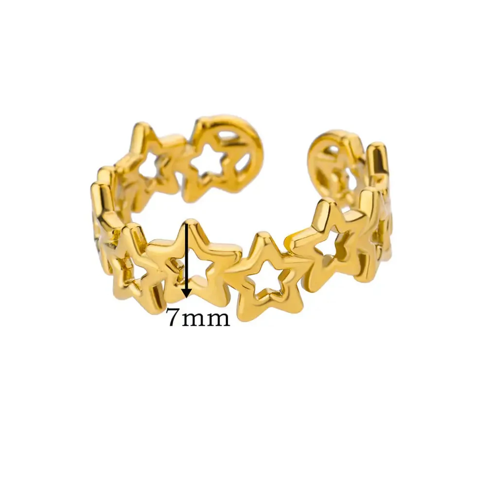 Hollow Star Rings Gold Color Stainless Steel Open Star Ring