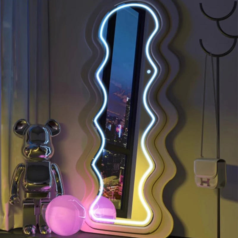 

Напольное зеркало с зеркальной поверхностью, скандинавские Роскошные волнистые зеркала неправильной формы для спальни, стоячие большие настенные зеркала с клейкой поверхностью, украшение для дома