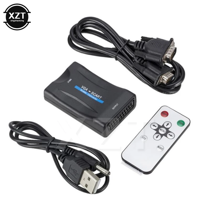 VGA to SCART Video Audio Converter Adapter With Remote Control USB