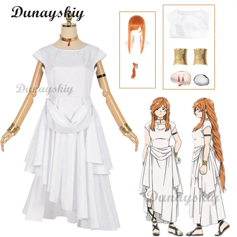 

Flamme Cosplay Fantasy Anime Sousou No Frieren Disguise Costume Adult Women White Dress Necklace Halloween Roleplay Clothes