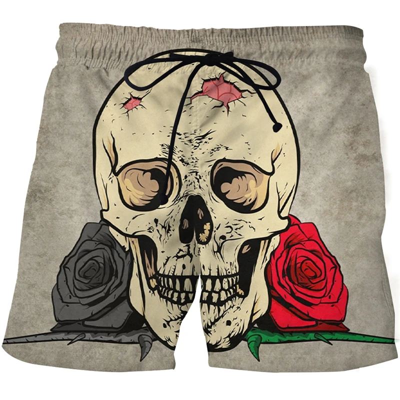 New Men's Skull 3D Print Beach Shorts Graphic Men's Casual Sports Shorts Summer Surfing Shorts Comfortable Shorts Hip Hop Pants 3