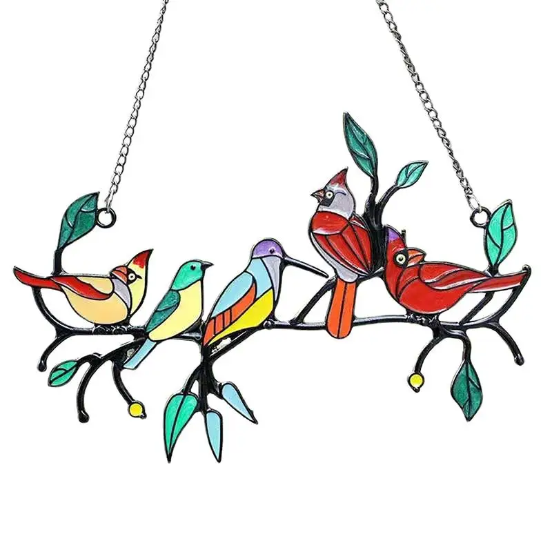 Bird Stained Glass Art Colorful Bird Window Hang Ornament Bird Lover Gift For Women Mom Nonna Hang Ornament For Home Window