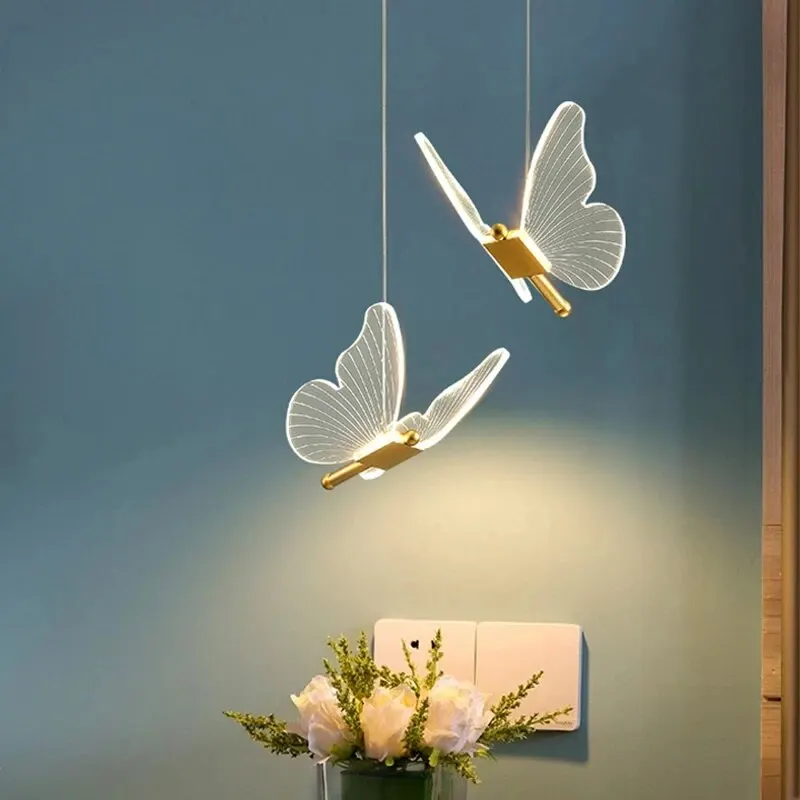 Nordic Butterfly Led Pendant Lamp Bedside Staircase Bedroom Hanging Lamps For Ceiling Art Indoor Lighting Light Fixture 3