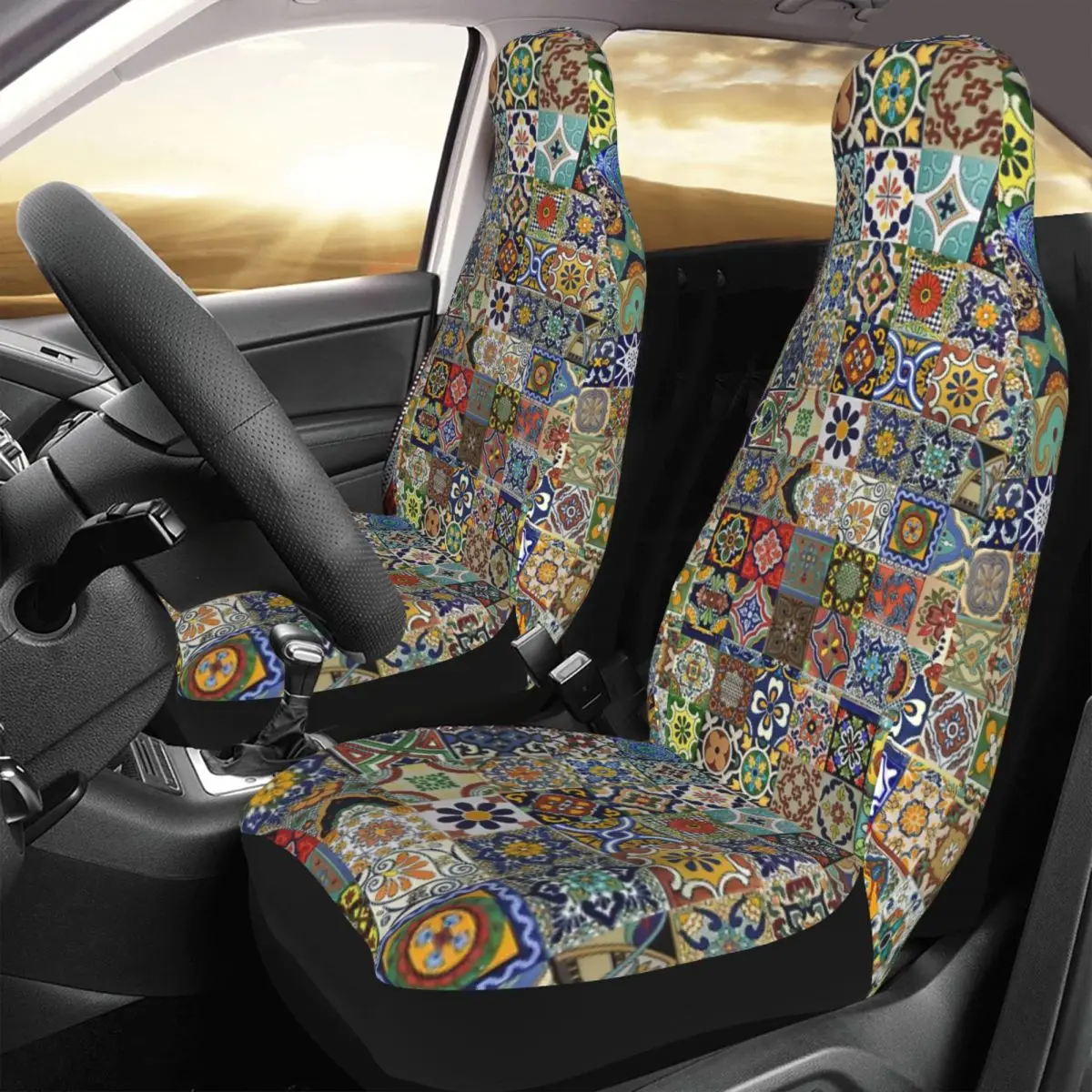

Mexican Tiles Shower Car Seat Cover Custom Printing Universal Front Protector Accessories Cushion Set