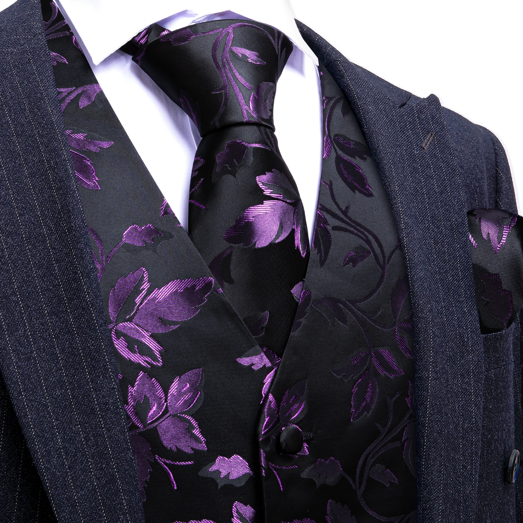 Silk Men Vest Tie Hanky Cufflinks Set dress vests