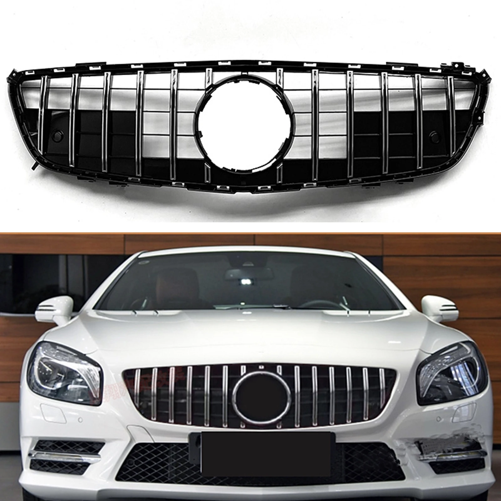 

Передняя решетка-гриль для Mercedes Benz R231 SL Class 2013-2016 SL400 SL500 GT, стиль черный/серебристый, верхний бампер автомобиля, стандартная сетка