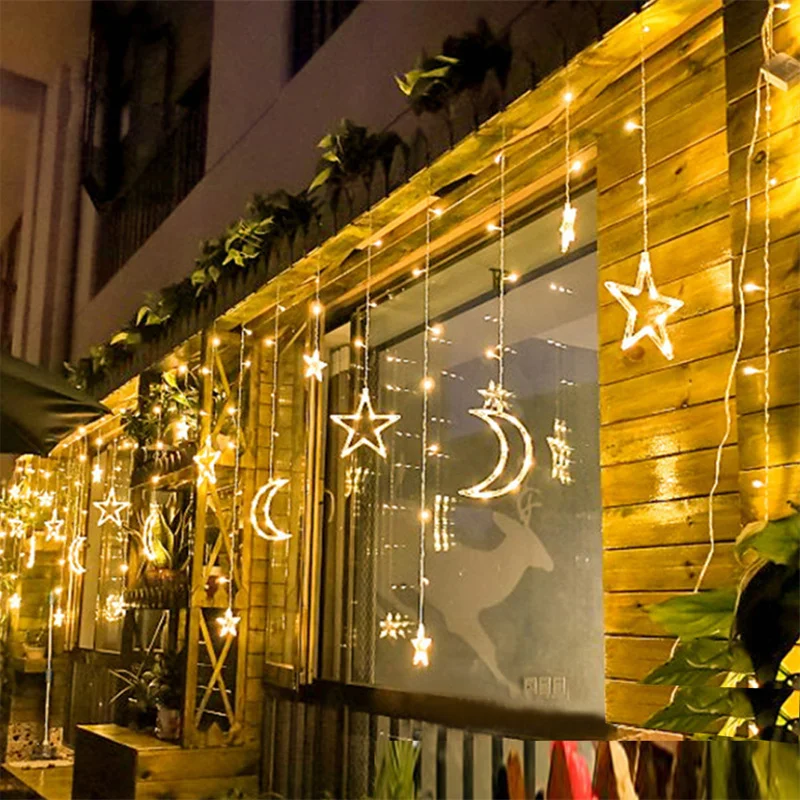 

Star Moon Led Curtain String Light Garland Fairy String Lights Outdoor for Holiday Ramadan Decoration 2023 Wedding Party Decor