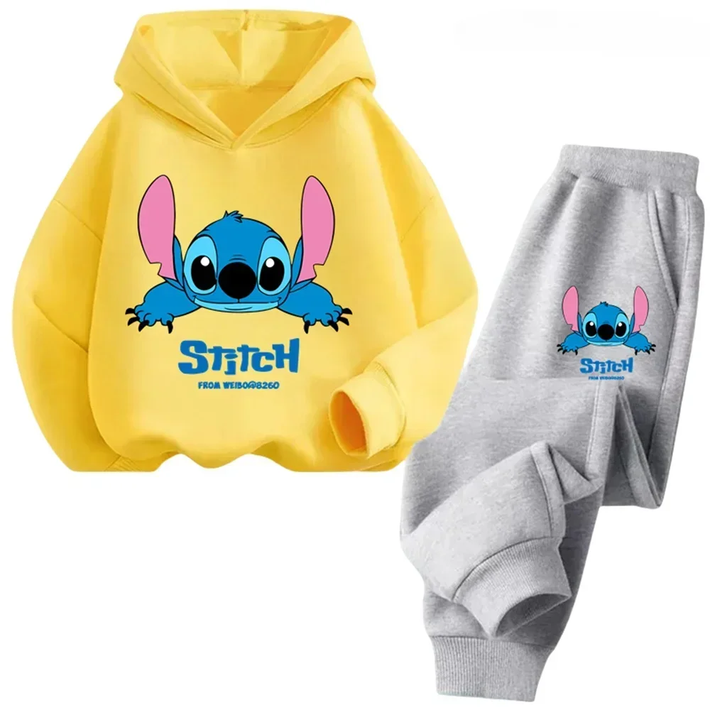 thumbnail image 1 of Conjunto de 2 piezas de sudadera y pantalones con dibujos animados de Disney Stitch 2024 para niños, ropa de moda para primavera y otoño, sudadera para niños y niñas, traje deportivo para niños, 1 of 5