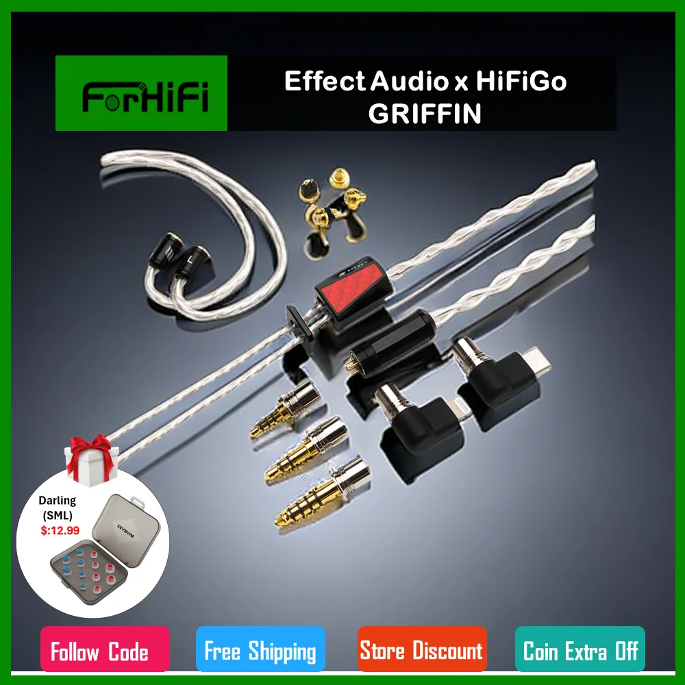 

Effect Audio X HiFiGo GRIFFIN Earphone Cable 4 Wire High Purity Copper Silver Plated IEM Cable, TermX& ConX Interchangeable Plug