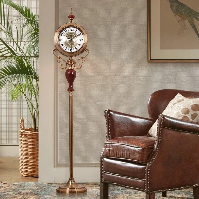 Modern Living Room Standing Clock Ornament Home Metal Floor Clocks European Villa Luxury Silent Movement Clock Watch Decoration