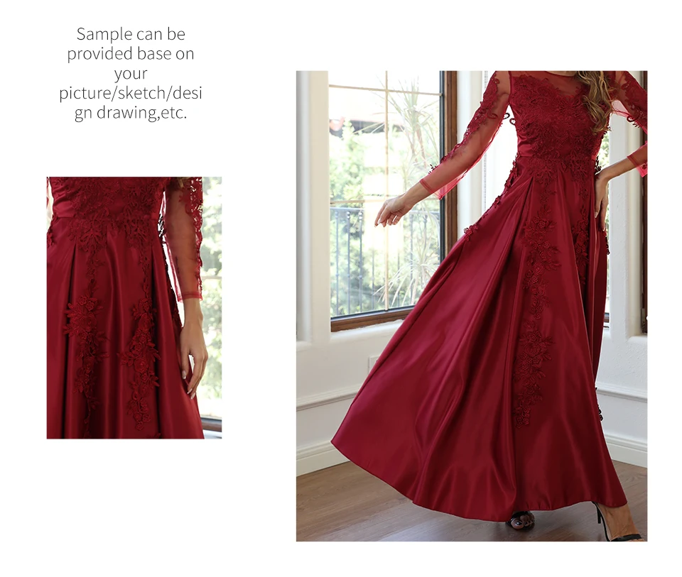 PLEINDI Vintage Evening Dresses Party Women Dress Wedding Long Sleeve O-Neck 2022 New Elegant Lace Corduroy Burgundy Red Prom