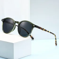 Retro Designer Small - Frame Round Myopia Sunglasses - UV400 Shades Eyewear (Green Grey)