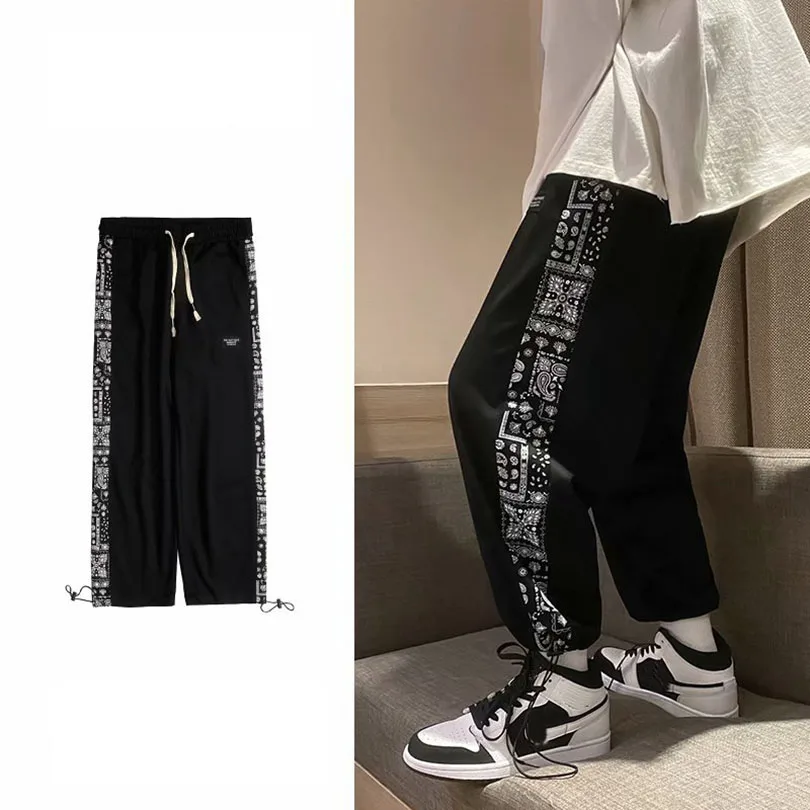 

Bandana splicing pants for men casual sports jogger loose