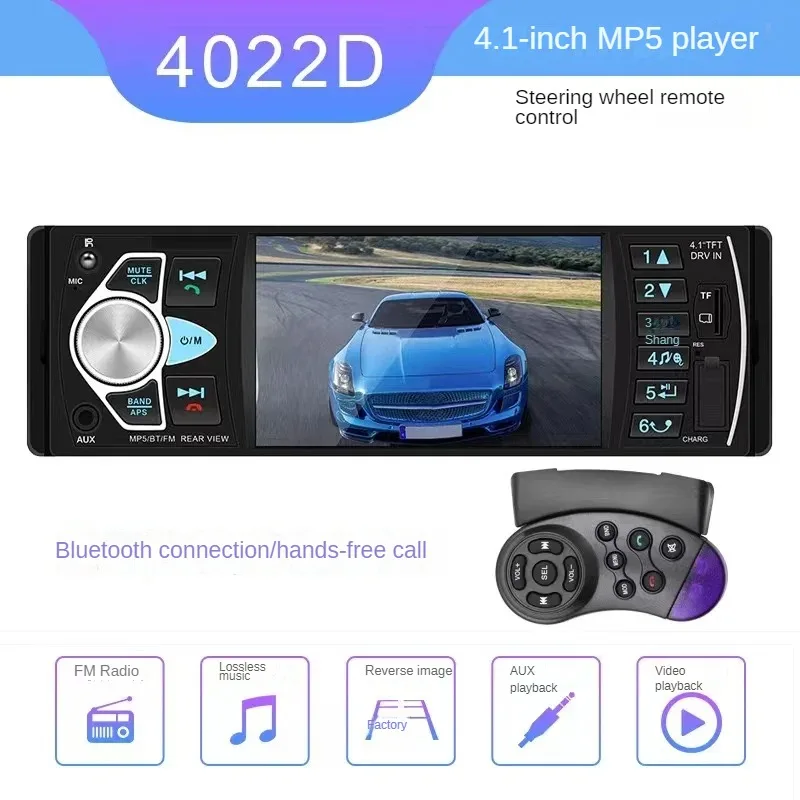 Hikity Car Radio 1 Din 4.1 Inch 4022D FM Audio Stereo Player Bluetooth Autoradio Support Rearview Camera Steering Wheel Contral