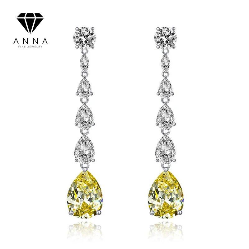 

Luxury Topaz Water Drop Earrings for Women 100% 925 Sterling Silver Cubic Zirconia Diamond Wedding Fashion Jewelry Party Gift