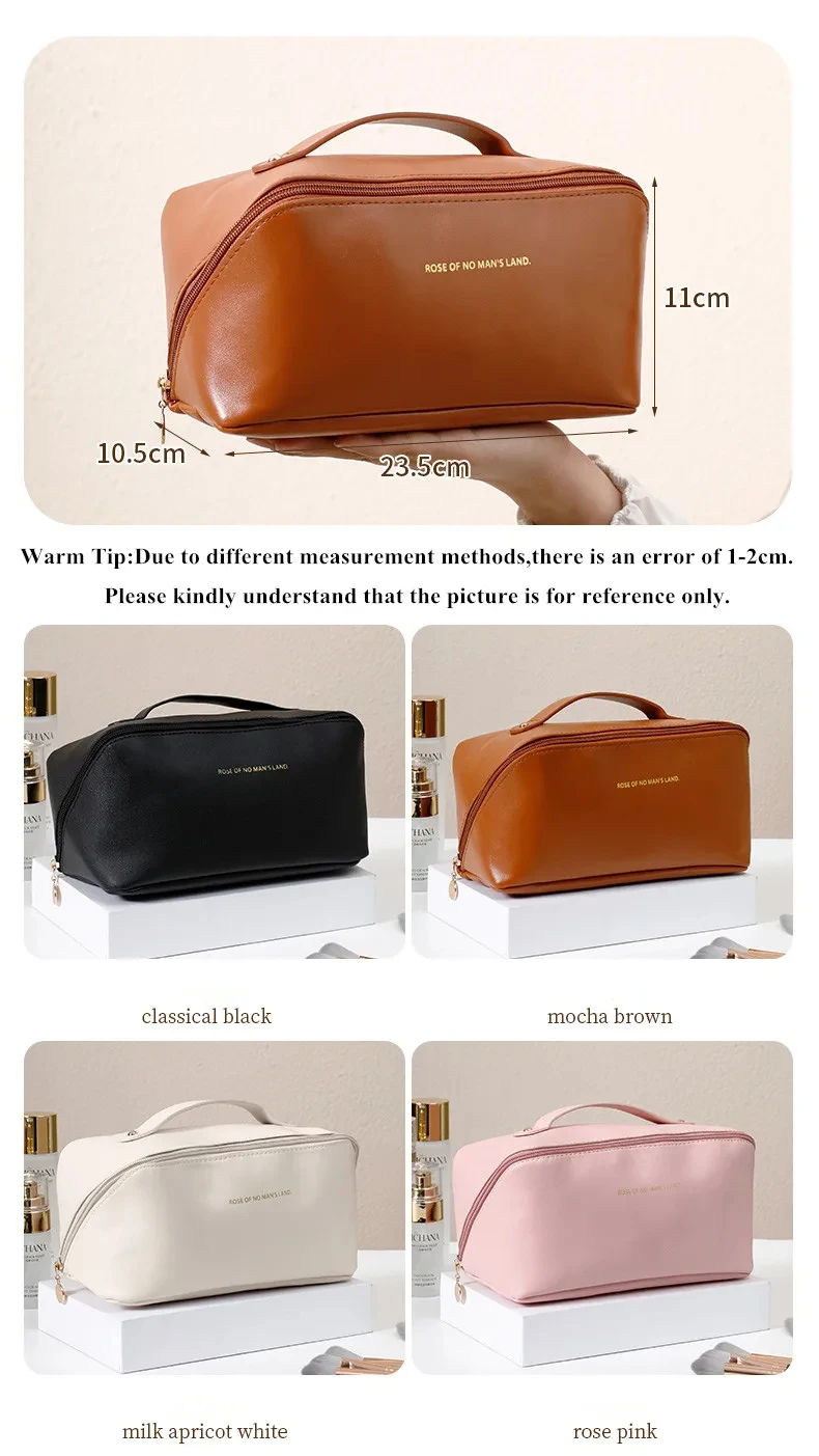 Large Capacity Travel Makeup Bag Portable PU Makeup Bag Women's Waterproof Bathroom Hand Wash Bag Multi functional Makeup Bag