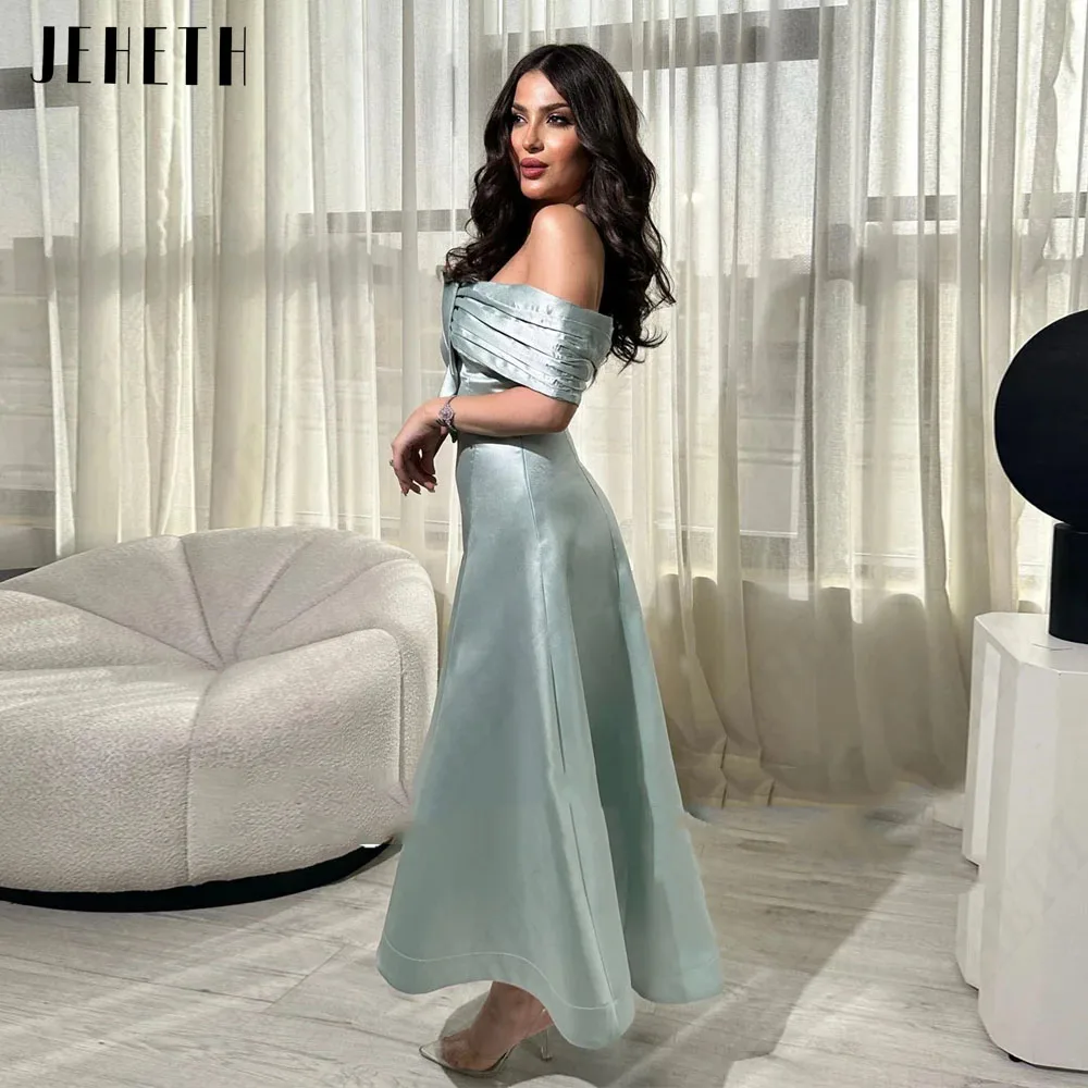 

JEHETH Elegant Saudi Arabia Evening Dress For Women Off Shoulder Satin Ankle Length A-Line Prom Gown فساتين سهره فاخره 2024