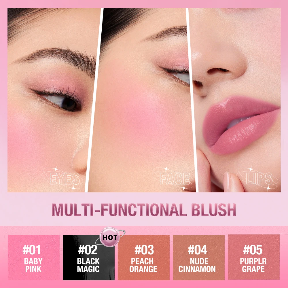 BANXEER Blush Cream Face Blusher 5 Colors Ever-changing Matte Shimmer Waterproof Long-lasting 3 IN 1 Multi-use Blush Face Makeup blush cream,cream blusher,facial blusher