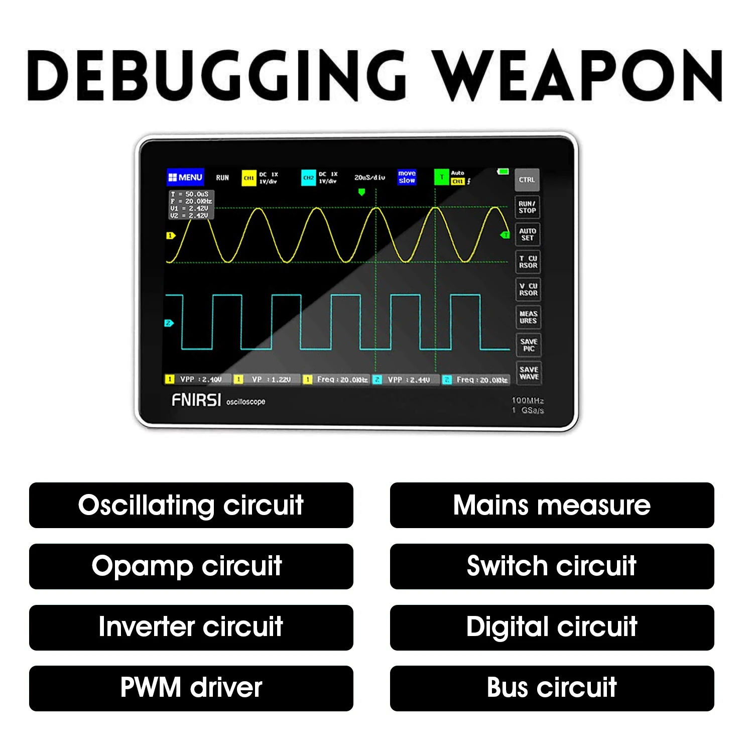 1013D Plus Oscilloscope Portable Handheld Tablet with 100X High Voltage Probe 2 Channels 100Mhz Bandwidth