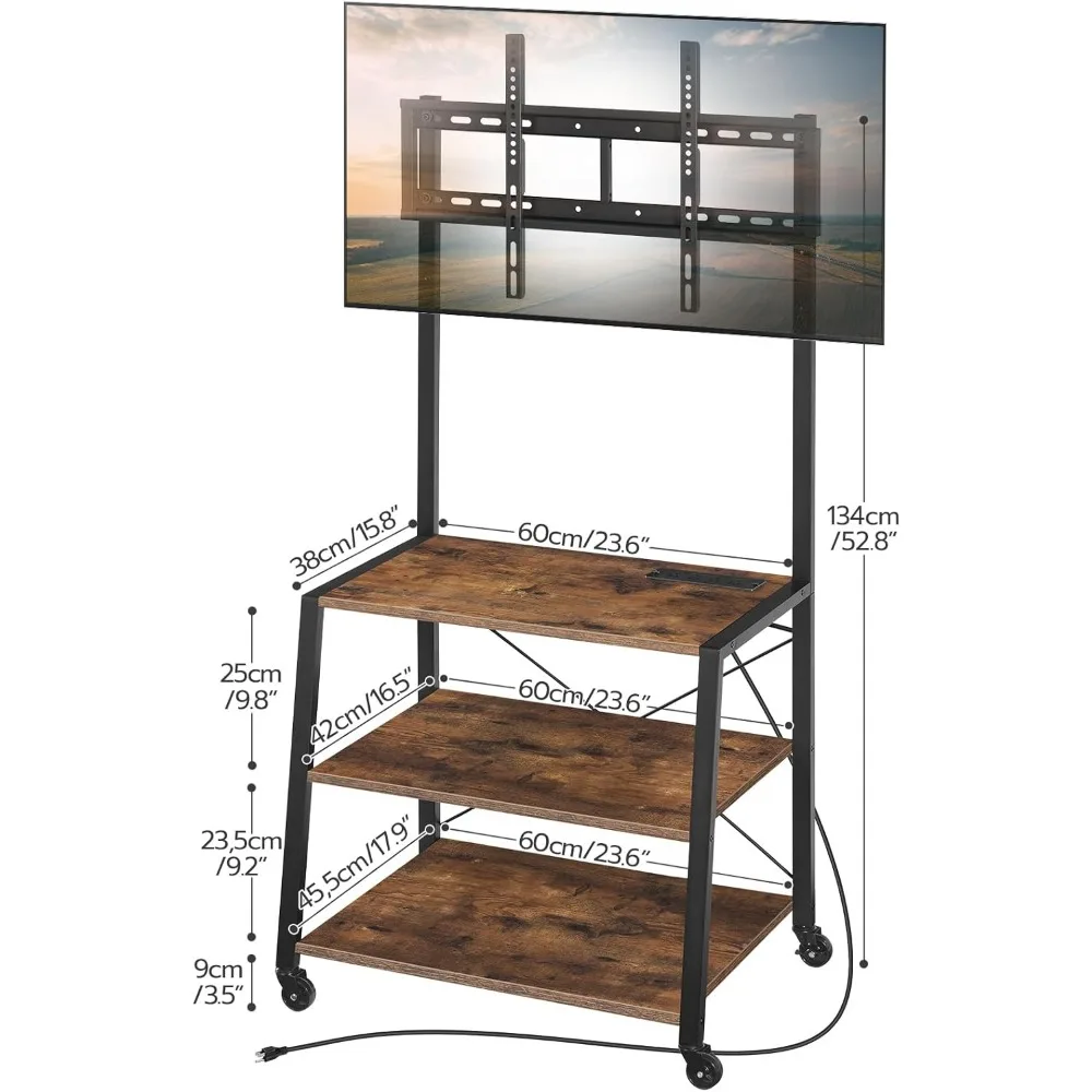Rolling TV Stand with Mount and Power Outlet Up to 55 inch TVs,Small TV Stand with 3-Tier Storage Shelves 4