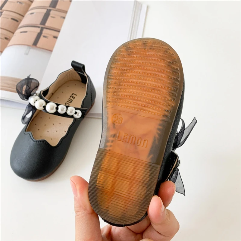 Autumn Girls Children Solid Leather Shoes Cute Pearl Mesh Lace Soft Sole Princess Shoes Newborn Kids Elegant Casual Dance baby shoes kids shoes