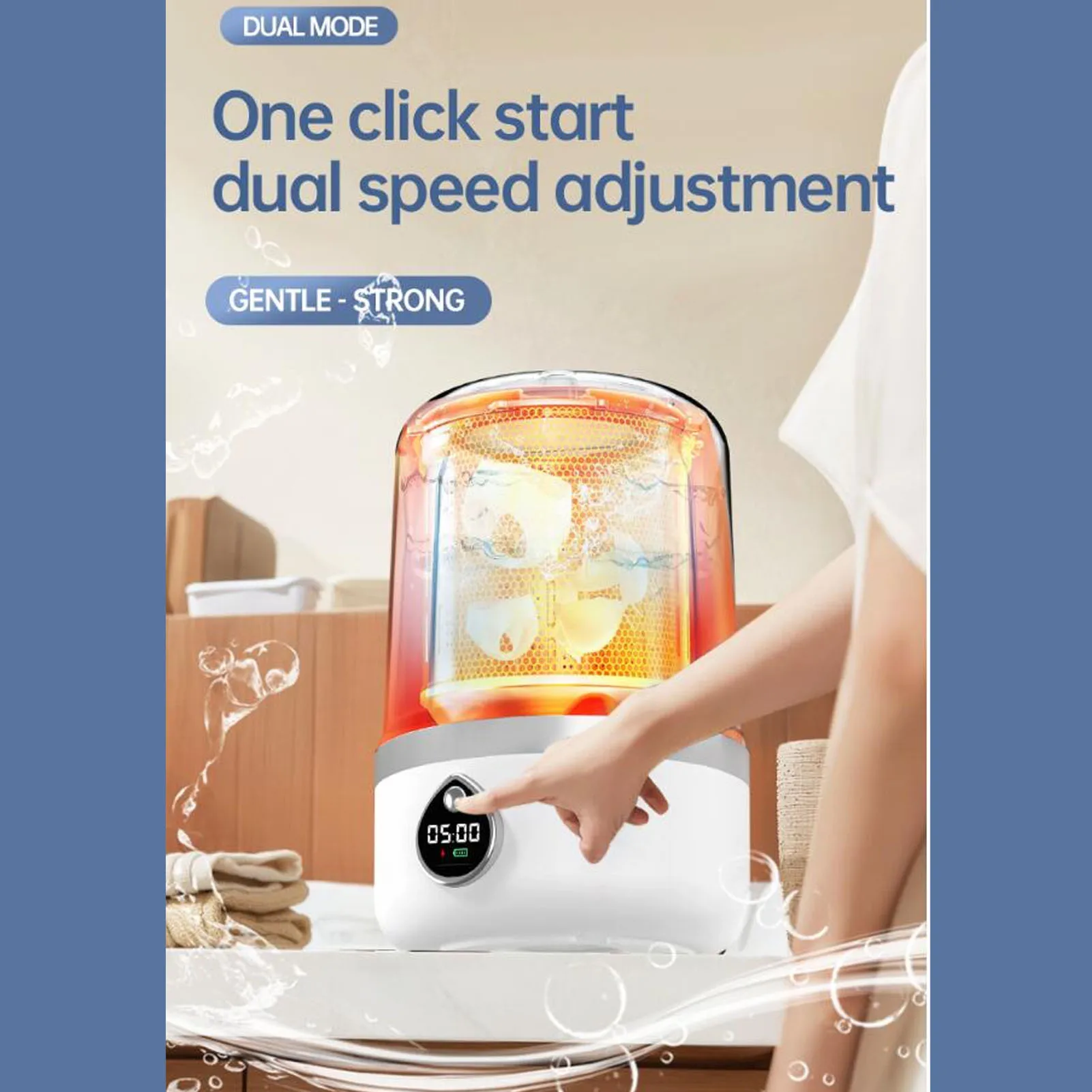 Mini Washing Machine Underwear Washing Machine 2 Gears Gentle High Speed Turbo Motor USB Rechargeable  Cleaning for Travel