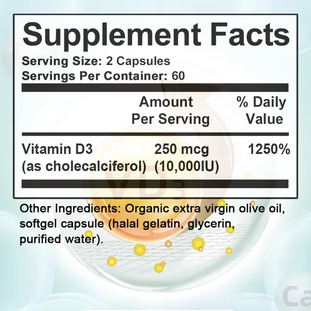 646-d151ab.jpg Vitamin D3 10,000 IU Capsules for Supporting Bone, Teeth, Muscle, Tissue and Immune Health, Non-GMO