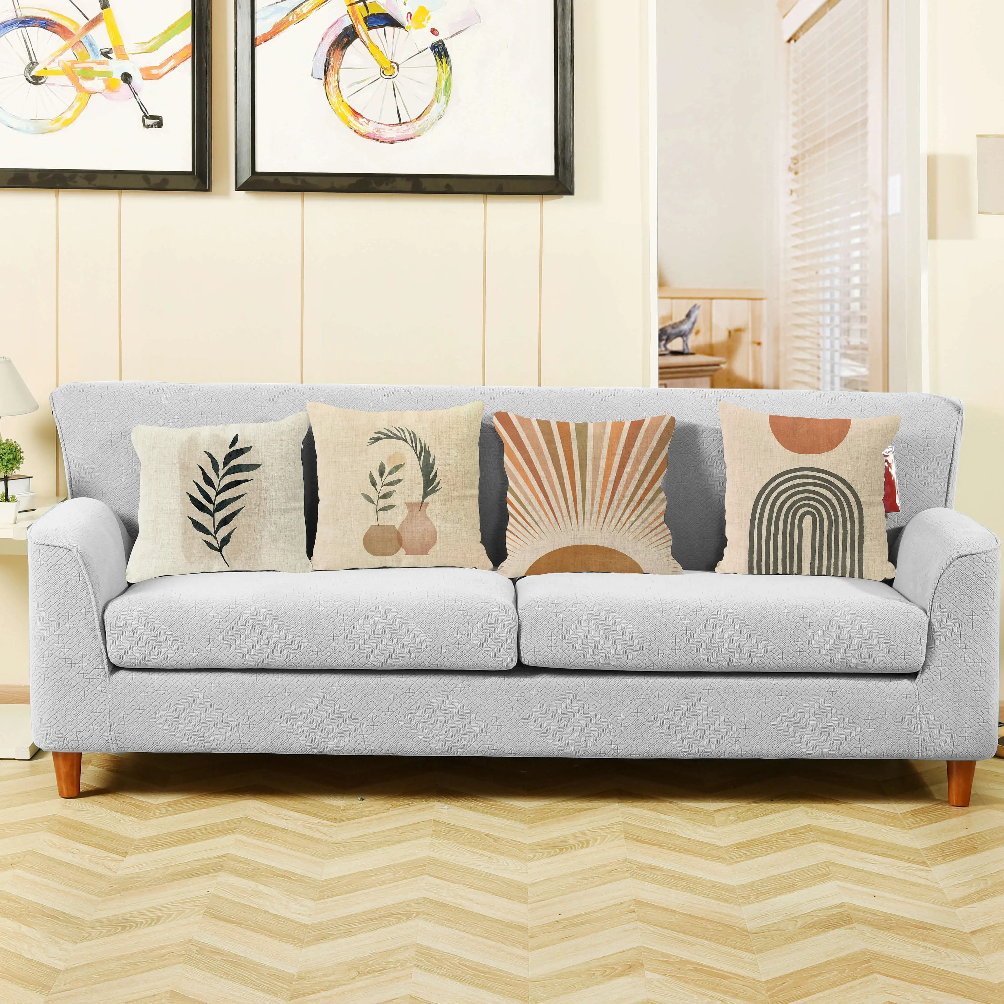 Boho Leaf Monstera Rainbow Sun Pillow Cover Geometric Nordic Living Home Decor Decorative Leaves Floral Linen Cushion Case 2