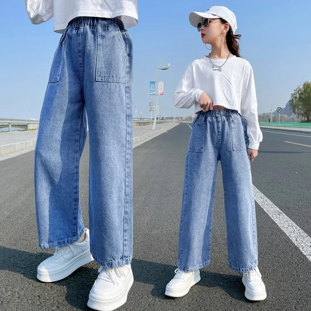 Jeans for Girls Blue Casual Straight Pants for Kids Loose All-match School  Teen Denim Trousers 10 12 13 Years Children Clothes - AliExpress