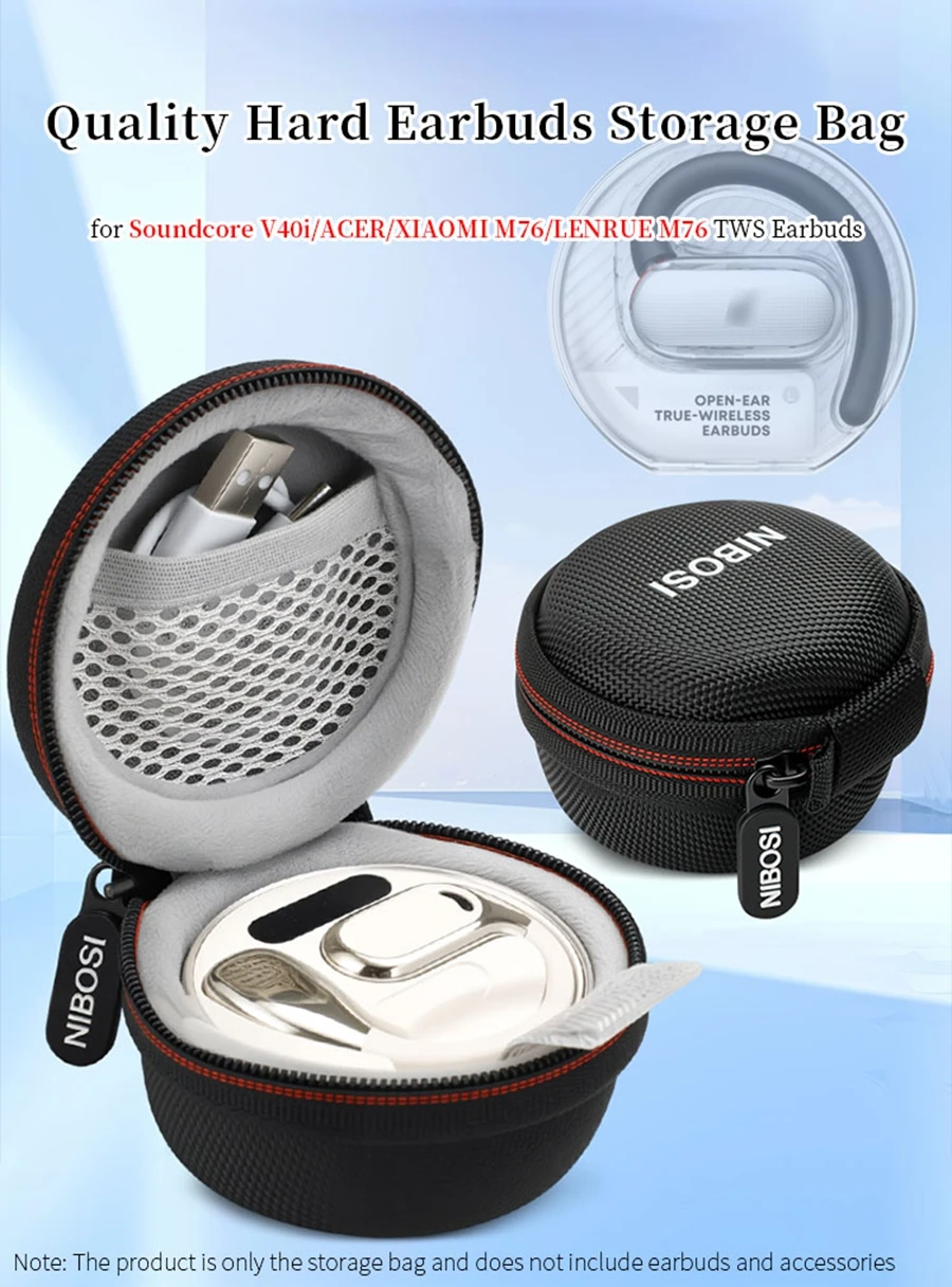Hard EVA Storage Bag for Soundcore V40i Earbuds Box for ACER/XIAOMI M76/LENRUE M76 TWS Ture Wireless Earbuds Travel Carry Case