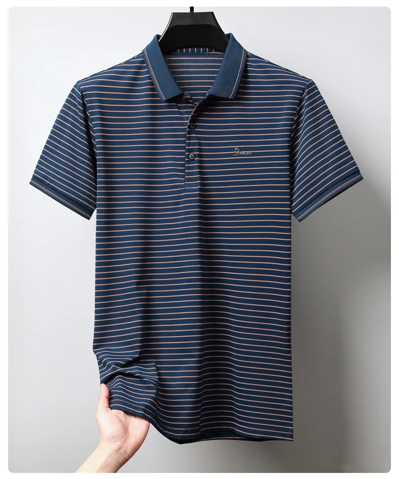 High quality luxury brand short sleeve polo shirt exquisite emboss comfort casual summer lapel T-shirt fashion stripe men's wear 15 S4738fafce6d04eeab3217eb91d23df25r