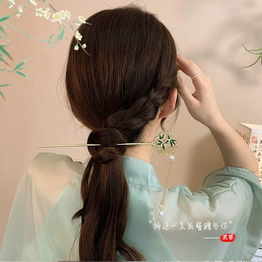 Elegante Kirschblüten-Haarnadeln, japanische Legierungs-Haarstäbchen mit rosa Blumenmuster, hohe Dutts für Frauen, Hanfu-Stil, Haarschmuck, Geschenke – Detail 9