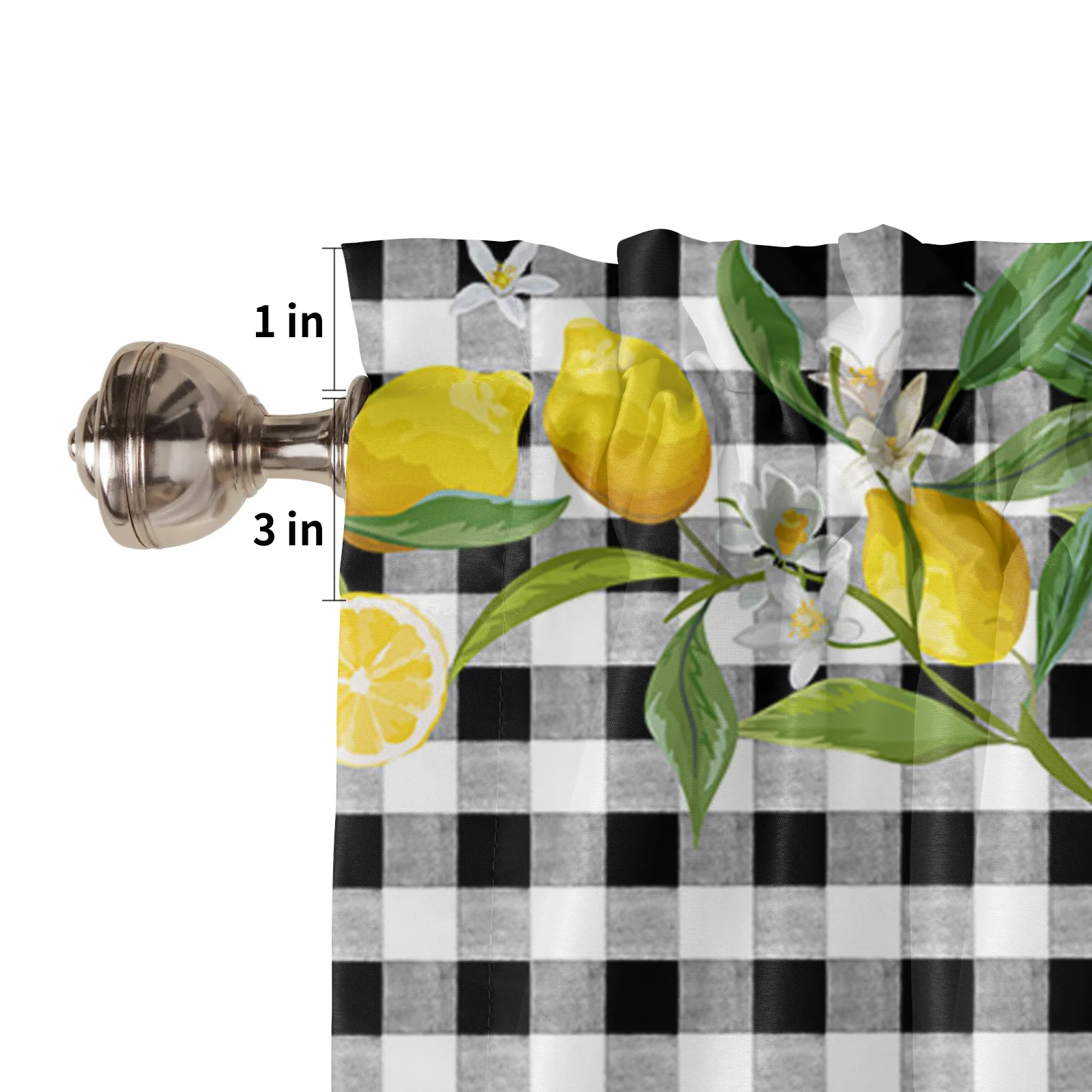 ZEDLIYU Valances for Windows Kitchen Living Room Small Window Valance Lemon Black and white checked short curtains 54 x 18 Inch 5