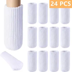 24 PCs Furniture Leg Socks-Thickening White Chair Socks Set High Elastic Knitted Chair Leg Floor Protectors