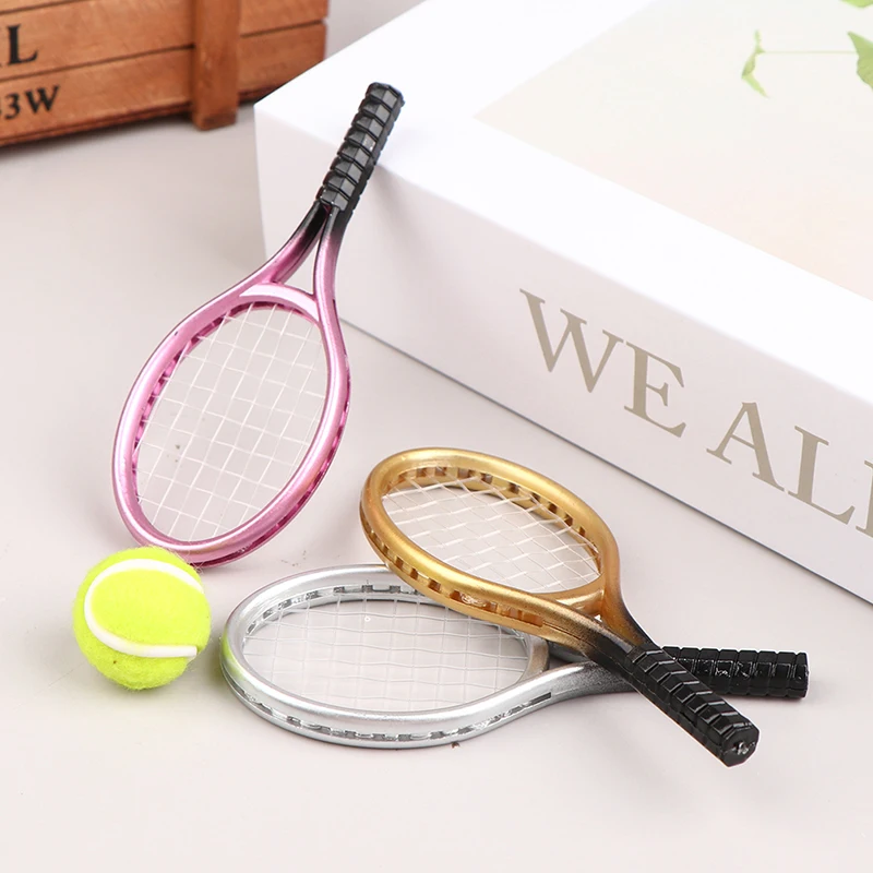 

1Set 1/6 1/12 Miniature Children Garden Mini Tennis Racket & Ball Gift Doll House Dollhouse Decor Accessory