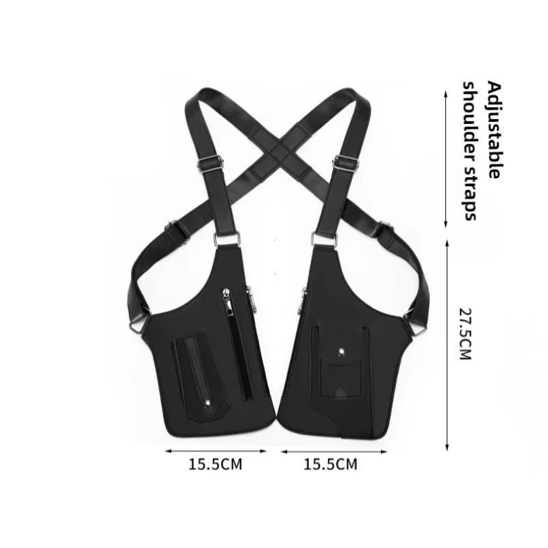 Luxury Double Shoulder Strap Multi-Pocket Outdoor Anti-Theft Tactical Fishing Chest Bag Waterproof PU Men's Crossbody Bags