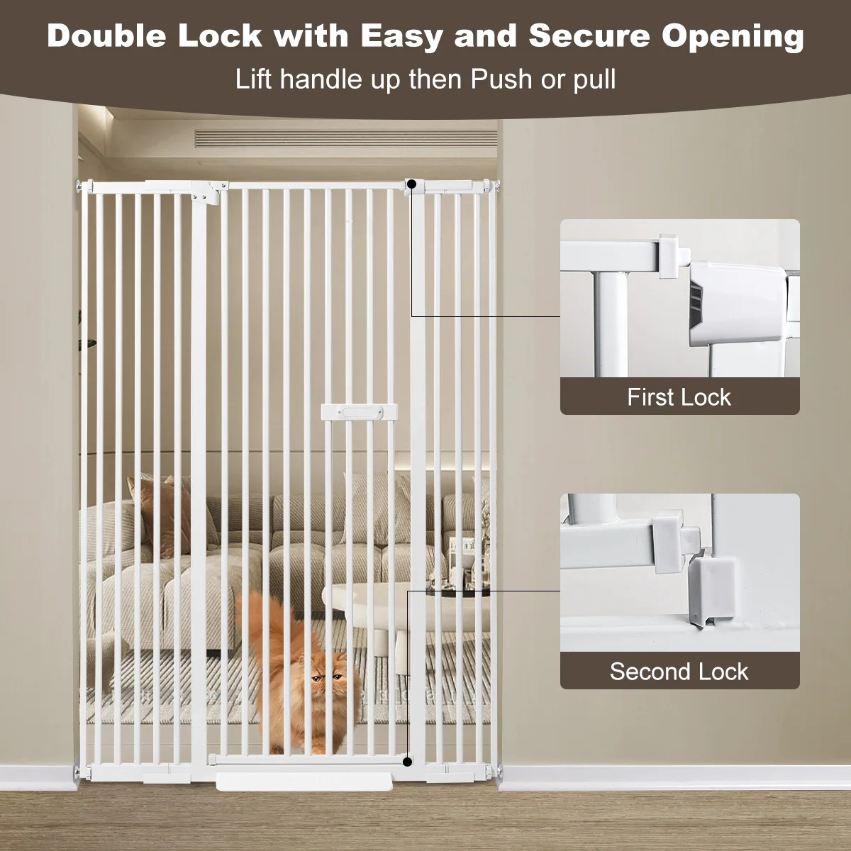 Ulifemate 59" Extra Tall Cat Gate, 30"-45" Extra Wide Pet Gate with 4" and 7.85" Extension Kits, Pressure Mount Kit Gate, White