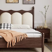 Lit double en bois massif avec dossier souple, table de chevet avec tiroirs, ensemble de meubles de chambre à coucher, ensemble complet 6